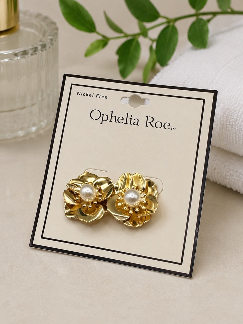 4/$23  Ophelia Roe Gold-Tone Floral Faux Pearl Stud Earrings (BR-1010/3)